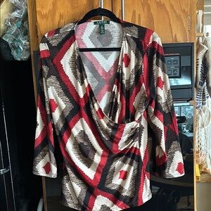 Ralph Lauren Women's Geometric Print Top - Red and Brown